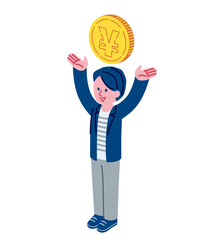 コインと男性のイラスト