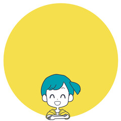 笑顔の女の子とフレームのイラスト