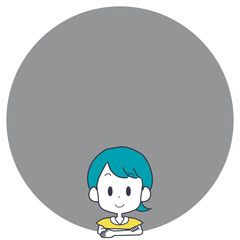 笑顔の女の子とフレームのイラスト