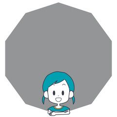 笑顔の女の子とフレームのイラスト