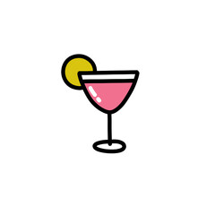 cocktail doodle icon, vector color line illustration