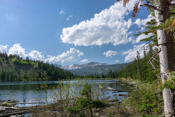Snowy mountains on beautiful spring day at lost lake Colorado