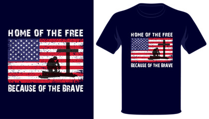 Home of the free because of the brave usa grunge flag veteran t-shirt design