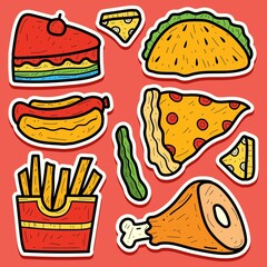 food cartoon doodle sticker design for stickers, logos, stamps, patches, badges, wallpapers and more