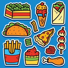 food cartoon doodle sticker design for stickers, logos, stamps, patches, badges, wallpapers and more