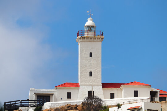White Lighthouse Tower Building At Cape St. Blaize, Mossel Bay, South Africa