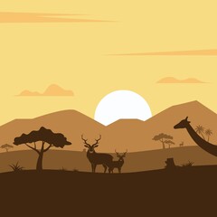 Fototapeta na wymiar landscape african aminal in savanna vector icon illustration design template
