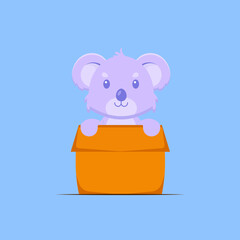 Cute Koala Playing Box Cartoon