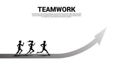 Silhouette of businessman running forward with arrow. Concept of people ready to start career and business