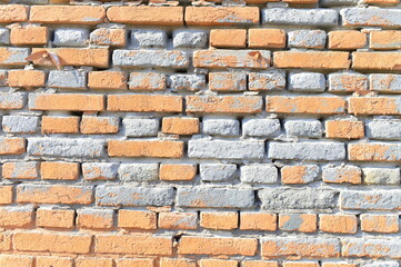Fototapeta premium Red grunge brick wall, abstract background texture with old dirty and vintage style pattern