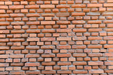 Red grunge brick wall, abstract background texture with old dirty and vintage style pattern