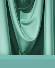 The turquoise platform on turquoise fabric, Abstract background for branding or product presentation. 3d rendering