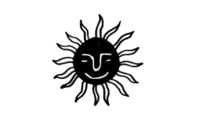 ancient style symbol for tattoo. sacred, mystical, esoteric vector icon for xylography or woodcut. sun isolated on white background.