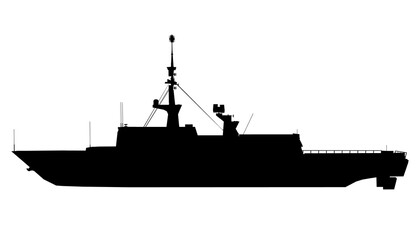 Silhouette of the ship on a white background. Side view. Vector illustration