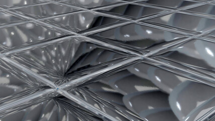 Aggregated gray bubbles reflection on a glass tile floor (3D Rendering)