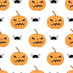 cute halloween pumpkin pattern in cartoon style, decorative background with repeating elements for print, design, decoupage, scrapbooking, covers, office, wallpaper, textile