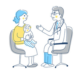 診察を受けているママと赤ちゃん