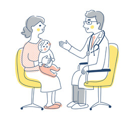 診察を受けているママと赤ちゃん