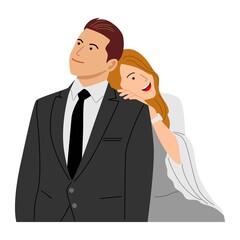 Wedding couple stand, flat style vector illustration isolated on white background