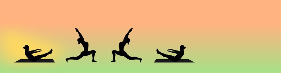 A illustrative design showing four woman in a yoga pose and sunlight in the background 