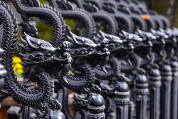 The black dragon decorated on fence and gate
