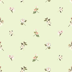 Obraz na płótnie Canvas Vintage flowers. Seamless pattern. A branch of a blossoming tree. Flat vector isolated illustration. Pastel colors.