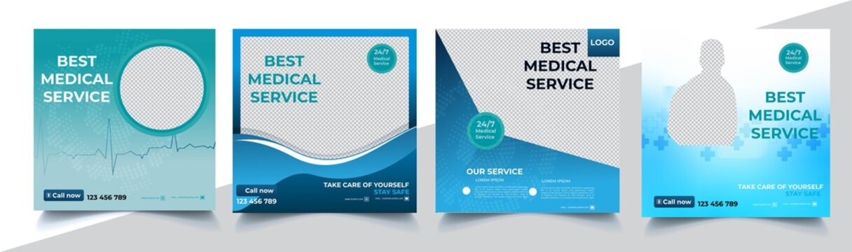  Healthcare Social Media Post Design Template with image space & Fully Editable 