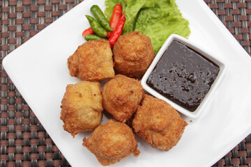 Indonesian Food Deep Fried Tofu with Sweet and Spicy Sauce, Top View
