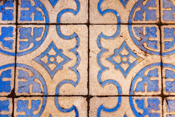 Sochi, Russia, April 14, 2021. An old abandoned dacha (dacha of Colonel Kvitko) on the Black Sea coast, a historical and cultural landmark. Fragment of the interior. Tiled floor in the room