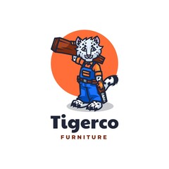 Vector Logo Illustration Tiger Furniture Mascot Cartoon Style.