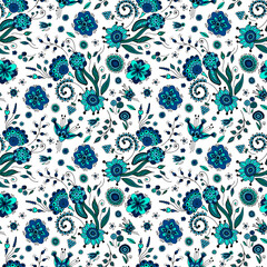 Seamless floral ornament in a hand-drawn style. Design for fabric, textile, wallpaper, packaging.	