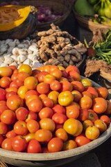 Closeup of Red Tomato in a Basket in an Indian Vegetable Market for Selling