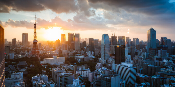 Tokyo tower and city at sunset. Tokyo, Japan