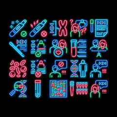Paternity Test Dna neon light sign vector. Glowing bright icon Man And Woman Silhouette, Chemistry Laboratory Test And Chromosome Illustrations