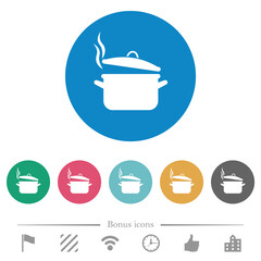 Steaming pot with lid flat round icons