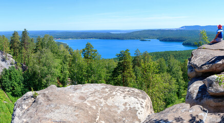 Mountain top over lake, Ural, Russia