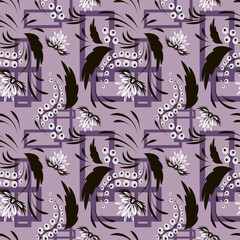 Folk flowers art pattern Floral abstract surface design Seamless pattern