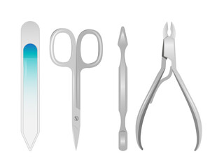 Set of tools for manicure. Scissors, nail file, scraper, nippers. Vector illustration