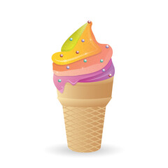 Bright rainbow ice cream. Unusual dessert. Vector illustration