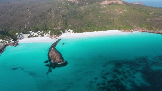 Aerial View, Lucky Bay Esperance, Australia, Sandy Beach Shoreline and Inlet on Southwest, Drone Shot