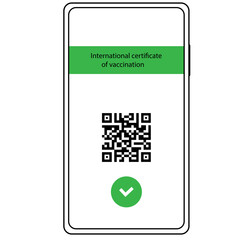 smartphone on screen image of vaccination passport with QR code