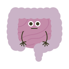 小腸のキャラクター。不健康な紫色の小腸のイラスト。