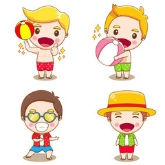 Set cartoon illustration of cute boy with summer activities