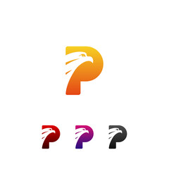Letter P eagle head logo, vector illustration, P falcon logo design template