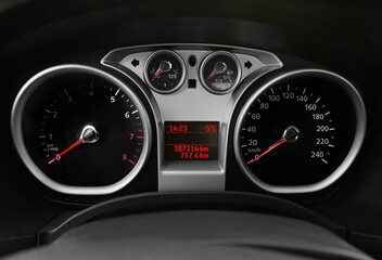 View of dashboard in modern car, closeup