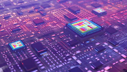 Futuristic Electronic Circuit Board. Technology Concept. 3D illustration