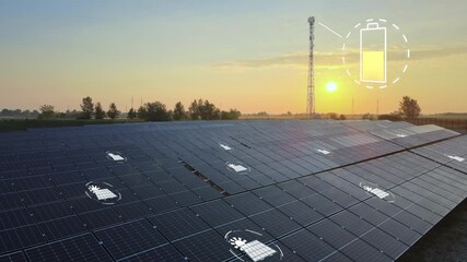 5G 6G Telecom Tower at Sunset Control The Green Eco Sustainable Clear Solar Panel Energy Supply Checking The Level of Battery Charging. Artificial Intelligence and Internet of Things Concept. - Powered by Adobe