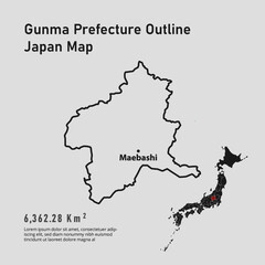 Obraz premium Gunma Prefecture Outline of Japan Map