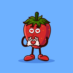 Cute Strawberry fruit character with love emote. Fruit character icon concept isolated. flat cartoon style Premium Vector