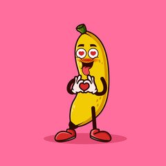 Cute Banana fruit character with love emote. Fruit character icon concept isolated. flat cartoon style Premium Vector
